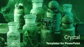  Presentation with apothecary jars - PPT layouts with witch-apothecary-jars-magic-potions background and a forest green colored foreground