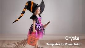  Presentation with halloween - PPT layouts consisting of witch costume with a broomstick background and a coral colored foreground