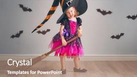  Presentation with halloween - PPT layouts with witch costume with a broomstick background and a coral colored foreground