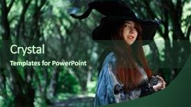  Presentation with graduation ceremony graduation caps hat - Amazing PPT theme having witch in cloak and hat backdrop and a tawny brown colored foreground