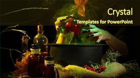  Presentation with scary halloween - Audience pleasing PPT layouts consisting of witch in scary halloween laboratory backdrop and a wine colored foreground