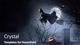  Presentation with media - Presentation with witch-on-the-broom-mixed background and a ocean colored foreground