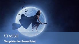  Presentation with media - PPT layouts consisting of witch-on-the-broom-mixed background and a teal colored foreground