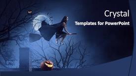  Presentation with media - PPT layouts having witch-on-the-broom-mixed background and a navy blue colored foreground
