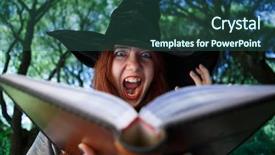  Presentation with magic book - PPT layouts with witch with open magic book background and a ocean colored foreground