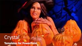  Presentation with lantern - Colorful slide set enhanced with witch woman with group jack o'lantern backdrop and a crimson colored foreground