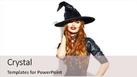  Presentation with witchcraft - Audience pleasing PPT theme consisting of witchcraft - halloween sexy girl wearing witch backdrop and a soft green colored foreground