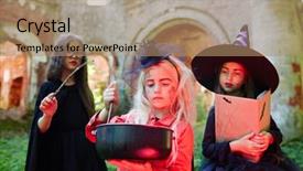  Presentation with witches cauldron - Theme with witches preparing potion in cauldron background and a  colored foreground