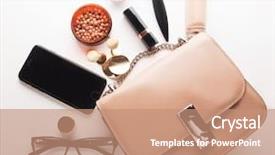  Presentation with leather bag - PPT theme with with cosmetics accessories wallet background and a coral colored foreground