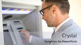  Presentation with atm machine - Audience pleasing theme consisting of withdrawing money from atm machine backdrop and a light blue colored foreground