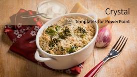 Presentation with cheese plate parmesan cheddar gouda - PPT theme with withe - barley gratin with broccoli parmesan background and a coral colored foreground