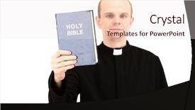  Presentation with christian holy communion concept bible - Amazing PPT layouts having witnesses god - priest with holly bible isolated backdrop and a sky blue colored foreground