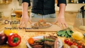  Presentation with table meal plan for osteotphorosis - Beautiful PPT theme featuring witnessing - plate wit roasted meat slices backdrop and a yellow colored foreground