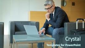  Presentation with waiting room furniture - Beautiful presentation theme featuring wits - businessman in waiting room connected backdrop and a  colored foreground