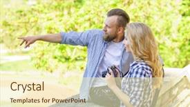  Presentation with camera - Presentation theme with wits - man and woman having date background and a  colored foreground