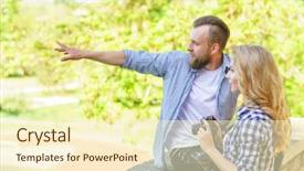  Presentation with camera - Cool new slide set with wits - man and woman having date backdrop and a cream colored foreground