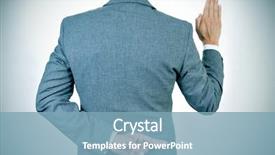  Presentation with fingers - Presentation design consisting of wits - young man in suit swearing background and a light blue colored foreground