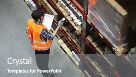  Presentation with barcodes - Cool new presentation theme with wms - logistics dispatcher scanning barcodes backdrop and a gray colored foreground