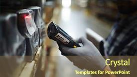  Presentation with scanning - Slide deck enhanced with wms - scanning machine held by warehouse background and a tawny brown colored foreground