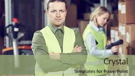  Presentation with barcode - Audience pleasing slides consisting of wms - warehouse management system worker backdrop and a  colored foreground