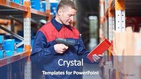  Presentation with barcode - Slide deck having wms - worker with laser barcode scanner background and a ocean colored foreground