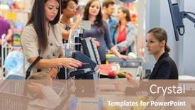  Presentation with grocery store - PPT theme with woamn-with-a-son background and a coral colored foreground