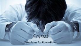  Presentation with handcuffed - Colorful slides enhanced with woe - conceptual shot of a stressed backdrop and a  colored foreground