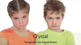  Presentation with sister - Slide set featuring woe - upset brother and sister background and a soft green colored foreground