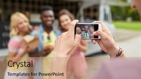  Presentation with food truck - Presentation theme featuring hamburgers and wok at food background and a coral colored foreground