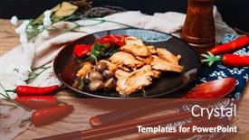  Presentation with fried chicken - Colorful PPT layouts enhanced with wok-fried-chicken-stir-fry backdrop and a tawny brown colored foreground