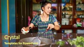  Presentation with thai food kitchen - Audience pleasing slides consisting of wok inside traditional kitchen backdrop and a tawny brown colored foreground