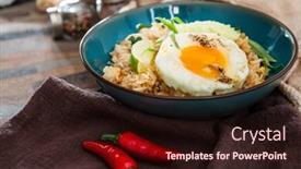  Presentation with soy sauce - Beautiful PPT theme featuring wok rice cooked with soy sauce vegetables and chicken pieces backdrop and a wine colored foreground