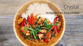  Presentation with soy sauce - Colorful theme enhanced with wok-rice-cooked-with-soy backdrop and a coral colored foreground