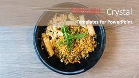  Presentation with soy - Audience pleasing presentation design consisting of wok-rice-cooked-with-soy backdrop and a coral colored foreground