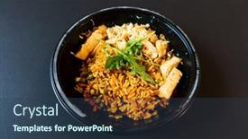  Presentation with soy sauce - PPT theme having wok-rice-cooked-with-soy background and a ocean colored foreground