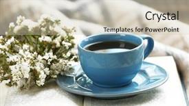  Presentation with open book - Beautiful presentation theme featuring wold - blue cup of coffee backdrop and a soft green colored foreground