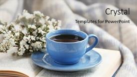  Presentation with open book spiral - Colorful presentation theme enhanced with wold - blue cup of coffee backdrop and a light gray colored foreground