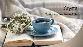 Presentation with coffee book - Slides enhanced with wold - blue cup of coffee background and a light gray colored foreground