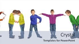  Presentation with party - Beautiful presentation design featuring wold - boy and girl making word backdrop and a light blue colored foreground