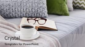  Presentation with coffee book - Theme featuring wold - cup of coffee with book background and a light gray colored foreground