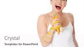  Presentation with diet - Slides with wom's holding vegetables background and a sky blue colored foreground