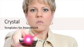  Presentation with remote - Slide deck having woma aiming tv remote towards camera also available wiht light background and a lemonade colored foreground