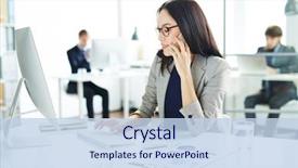  Presentation with busy - Slides having woman - busy employer background and a sky blue colored foreground