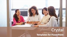  Presentation with room - Amazing slide set having woman - casually dressed female colleagues talking backdrop and a coral colored foreground