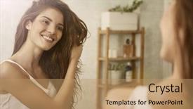  Presentation with hair - Presentation having woman - girl touching her hair background and a coral colored foreground