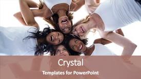  Presentation with huddle - Amazing PPT theme having woman - happy women forming a huddle backdrop and a coral colored foreground