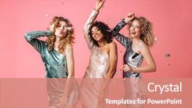  Presentation with shiny - Slide deck enhanced with woman - three beautiful excited women background and a coral colored foreground