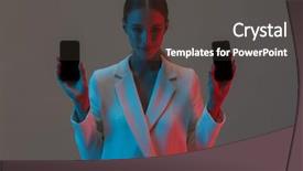  Presentation with black woman - Presentation consisting of woman 20s holding two mobile background and a dark gray colored foreground