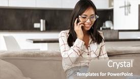  Presentation with photo - Presentation enhanced with woman 20s speaking on cell background and a coral colored foreground