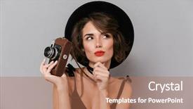  Presentation with gray black illustrated - Slides with woman 20s wearing black dress background and a coral colored foreground